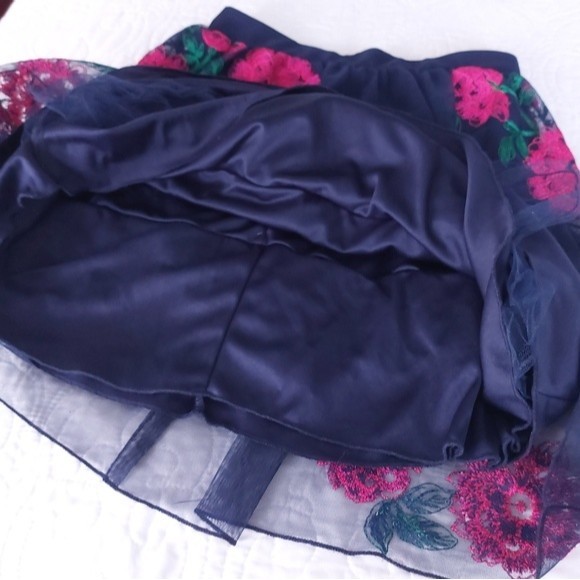 Speechless - Navy Blue & Pink Floral Tulle Layered Skater/Mini Skirt - Picture 7 of 12